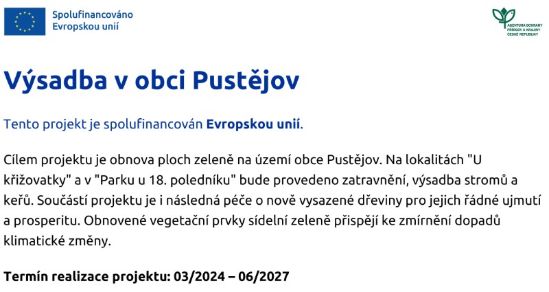 Cedule Výsadba v obci Pustějov